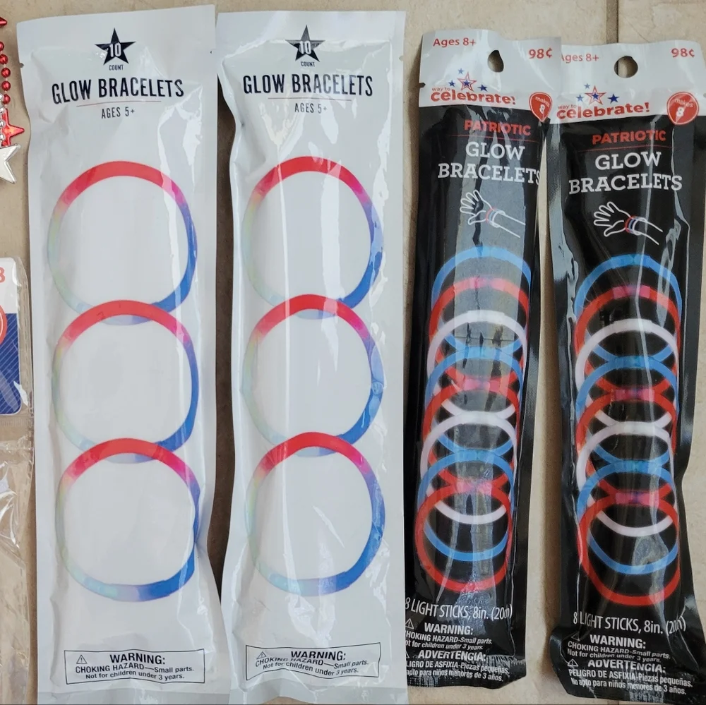 4th Of July Patriotic Lot-Red Blue White Glow Bracelets, Necklaces, Star Glasses
